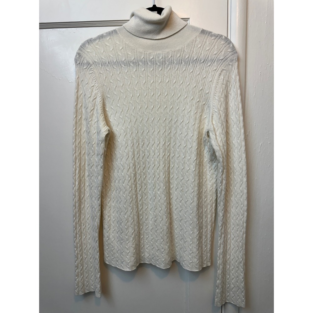 Banana Republic Womens XL Cream‎ Cable Knit Angora Blend Turtleneck Sweater